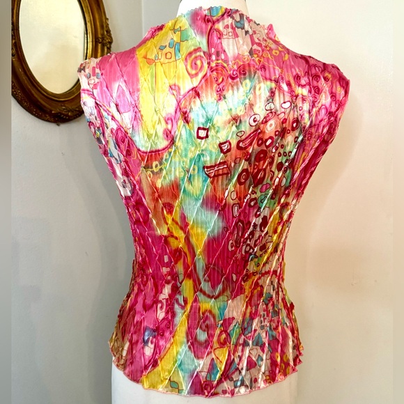 Vintage NICOLA Crinkle Sleeveless Top Pink Disco Retro - Picture 2 of 12